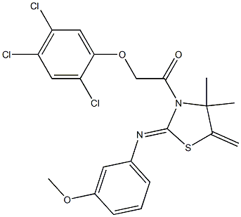 1-{2-[(3-methoxyphenyl)imino]-4,4-dimethyl-5-methylidene-1,3-thiazolan-3-yl}-2-(2,4,5-trichlorophenoxy)ethan-1-one Struktur