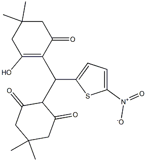 2-[(2-hydroxy-4,4-dimethyl-6-oxocyclohex-1-enyl)(5-nitro-2-thienyl)methyl]-5,5-dimethylcyclohexane-1,3-dione Struktur