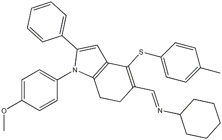 N-((E)-{1-(4-methoxyphenyl)-4-[(4-methylphenyl)sulfanyl]-2-phenyl-6,7-dihydro-1H-indol-5-yl}methylidene)cyclohexanamine Struktur