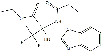 ethyl 2-(1,3-benzothiazol-2-ylamino)-3,3,3-trifluoro-2-(propionylamino)propanoate Struktur