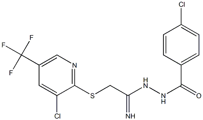 4-chloro-N'-(2-{[3-chloro-5-(trifluoromethyl)-2-pyridinyl]sulfanyl}ethanimidoyl)benzenecarbohydrazide Struktur