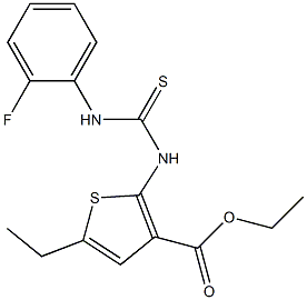 ethyl 5-ethyl-2-{[(2-fluoroanilino)carbothioyl]amino}thiophene-3-carboxylate Struktur