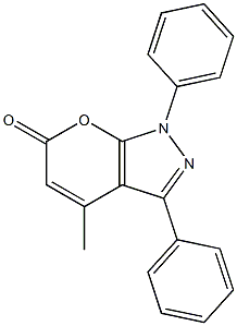 4-methyl-1,3-diphenyl-1,6-dihydropyrano[2,3-c]pyrazol-6-one Struktur