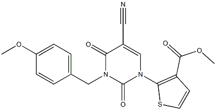 methyl 2-[5-cyano-3-(4-methoxybenzyl)-2,4-dioxo-3,4-dihydro-1(2H)-pyrimidinyl]-3-thiophenecarboxylate Struktur