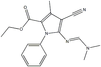 ethyl 4-cyano-5-{[(dimethylamino)methylidene]amino}-3-methyl-1-phenyl-1H-pyrrole-2-carboxylate Struktur