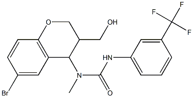 N-[6-bromo-3-(hydroxymethyl)-3,4-dihydro-2H-chromen-4-yl]-N-methyl-N'-[3-(trifluoromethyl)phenyl]urea Struktur