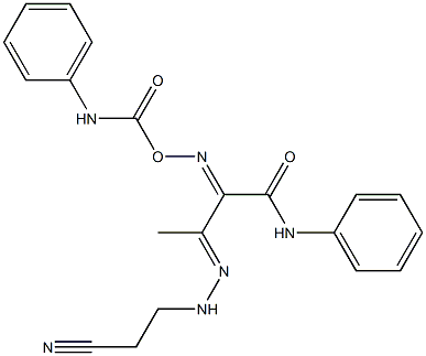 2-{[(anilinocarbonyl)oxy]imino}-3-[2-(2-cyanoethyl)hydrazono]-N-phenylbutanamide Struktur