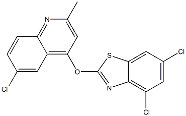 4,6-dichloro-2-[(6-chloro-2-methyl-4-quinolyl)oxy]-1,3-benzothiazole Struktur