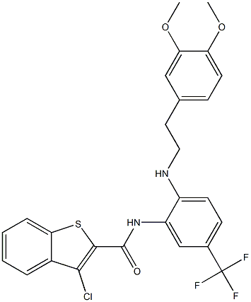 N2-[2-[(3,4-dimethoxyphenethyl)amino]-5-(trifluoromethyl)phenyl]-3-chlorobenzo[b]thiophene-2-carboxamide Struktur