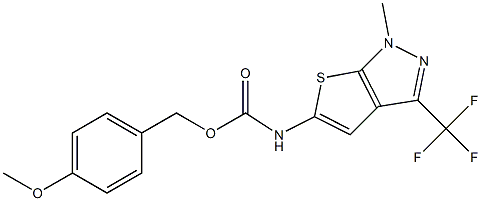 4-methoxybenzyl N-[1-methyl-3-(trifluoromethyl)-1H-thieno[2,3-c]pyrazol-5-yl]carbamate Struktur