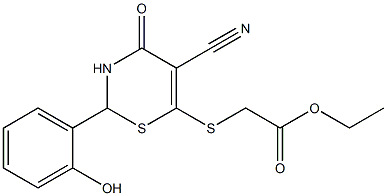 ethyl 2-{[5-cyano-2-(2-hydroxyphenyl)-4-oxo-3,4-dihydro-2H-1,3-thiazin-6-yl ]thio}acetate Struktur