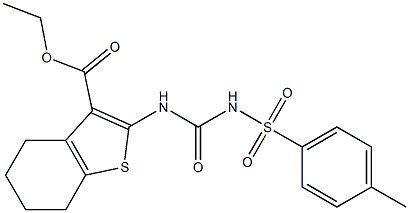 ethyl 2-[({[(4-methylphenyl)sulfonyl]amino}carbonyl)amino]-4,5,6,7-tetrahydro-1-benzothiophene-3-carboxylate Struktur