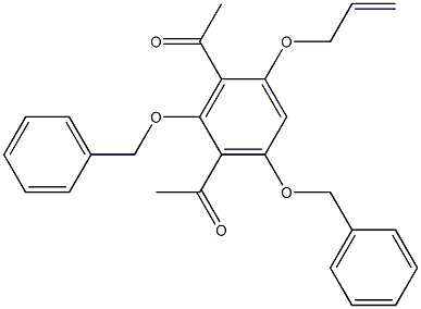 1-[3-acetyl-4-(allyloxy)-2,6-di(benzyloxy)phenyl]ethan-1-one Struktur