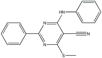 4-anilino-6-(methylthio)-2-phenylpyrimidine-5-carbonitrile Struktur