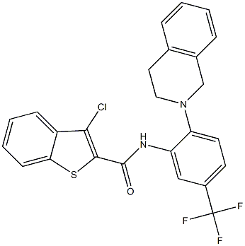 N2-[2-(1,2,3,4-tetrahydroisoquinolin-2-yl)-5-(trifluoromethyl)phenyl]-3-chlorobenzo[b]thiophene-2-carboxamide Struktur