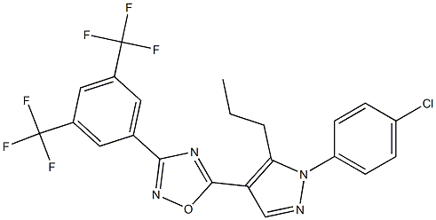 5-[1-(4-chlorophenyl)-5-propyl-1H-pyrazol-4-yl]-3-[3,5-di(trifluoromethyl)phenyl]-1,2,4-oxadiazole Struktur