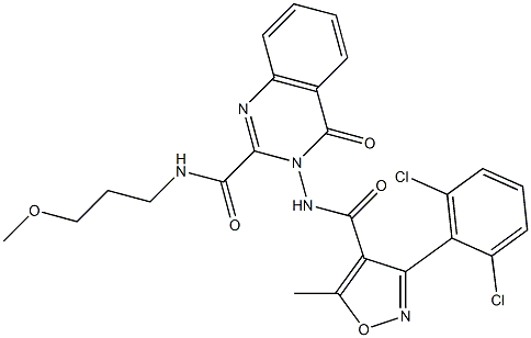 N4-(2-{[(3-methoxypropyl)amino]carbonyl}-4-oxo-3,4-dihydroquinazolin-3-yl)-3-(2,6-dichlorophenyl)-5-methylisoxazole-4-carboxamide Struktur