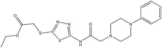 ethyl 2-[(5-{[2-(4-phenylpiperazino)acetyl]amino}-1,3,4-thiadiazol-2-yl)sulfanyl]acetate Struktur