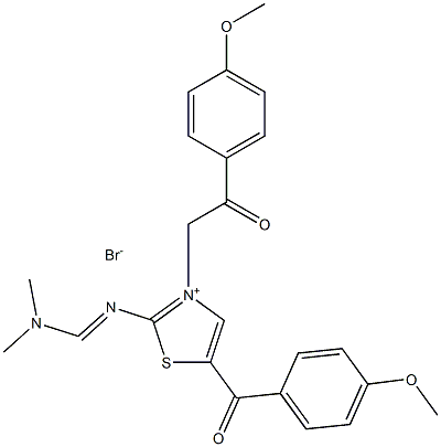 2-{[(dimethylamino)methylene]amino}-5-(4-methoxybenzoyl)-3-[2-(4-methoxyphenyl)-2-oxoethyl]-1,3-thiazol-3-ium bromide Struktur