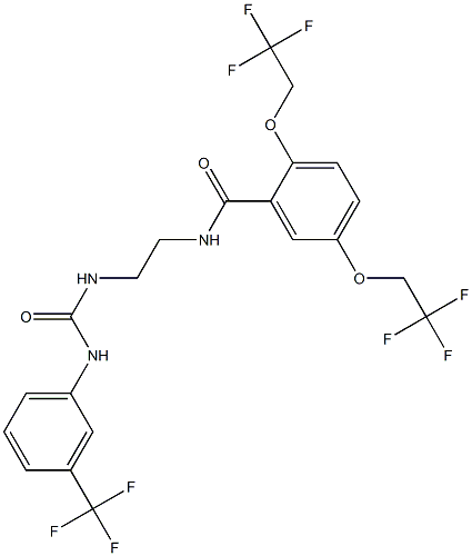 2,5-bis(2,2,2-trifluoroethoxy)-N-[2-({[3-(trifluoromethyl)anilino]carbonyl}amino)ethyl]benzenecarboxamide Struktur