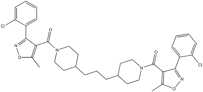 [3-(2-chlorophenyl)-5-methyl-4-isoxazolyl]{4-[3-(1-{[3-(2-chlorophenyl)-5-methyl-4-isoxazolyl]carbonyl}-4-piperidyl)propyl]piperidino}methanone Struktur