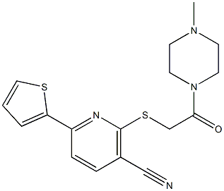 2-{[2-(4-methylpiperazino)-2-oxoethyl]sulfanyl}-6-(2-thienyl)nicotinonitrile Struktur