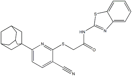 2-{[6-(1-adamantyl)-3-cyano-2-pyridinyl]sulfanyl}-N-(1,3-benzothiazol-2-yl)acetamide Struktur