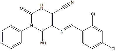 5-{[(E)-(2,4-dichlorophenyl)methylidene]amino}-6-imino-2-oxo-1-phenyl-1,2,3,6-tetrahydro-4-pyrimidinecarbonitrile Struktur