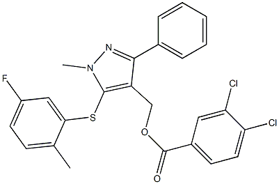 {5-[(5-fluoro-2-methylphenyl)sulfanyl]-1-methyl-3-phenyl-1H-pyrazol-4-yl}methyl 3,4-dichlorobenzenecarboxylate Struktur