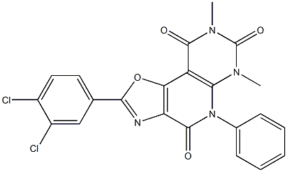 2-(3,4-dichlorophenyl)-6,8-dimethyl-5-phenyl-4,5,6,7,8,9-hexahydropyrimido[5',4':5,6]pyrido[3,4-d][1,3]oxazole-4,7,9-trione Struktur