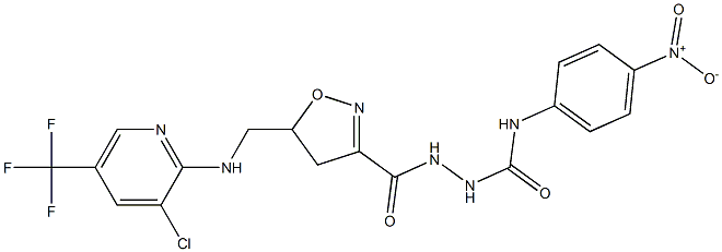 2-{[5-({[3-chloro-5-(trifluoromethyl)-2-pyridinyl]amino}methyl)-4,5-dihydro-3-isoxazolyl]carbonyl}-N-(4-nitrophenyl)-1-hydrazinecarboxamide Struktur