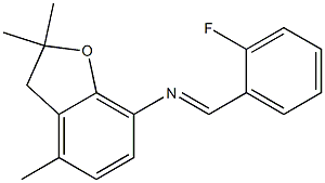 N-[(E)-(2-fluorophenyl)methylidene]-2,2,4-trimethyl-2,3-dihydro-1-benzofuran-7-amine Struktur