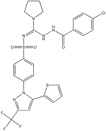 N1-[[2-(4-chlorobenzoyl)hydrazino](tetrahydro-1H-pyrrol-1-yl)methylidene]-4-[5-(2-thienyl)-3-(trifluoromethyl)-1H-pyrazol-1-yl]benzene-1-sulfonamide Struktur