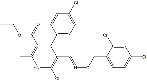 ethyl 6-chloro-4-(4-chlorophenyl)-5-({[(2,4-dichlorobenzyl)oxy]imino}methyl)-2-methyl-1,4-dihydro-3-pyridinecarboxylate Struktur