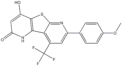 4-hydroxy-7-(4-methoxyphenyl)-9-(trifluoromethyl)pyrido[2',3':4,5]thieno[2,3-b]pyridin-2(1H)-one Struktur