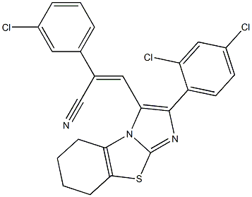 (Z)-2-(3-chlorophenyl)-3-[2-(2,4-dichlorophenyl)-5,6,7,8-tetrahydroimidazo[2,1-b][1,3]benzothiazol-3-yl]-2-propenenitrile Struktur