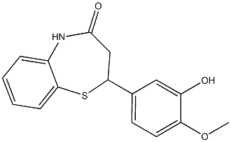 2-(3-hydroxy-4-methoxyphenyl)-2,3,4,5-tetrahydro-1,5-benzothiazepin-4-one Struktur