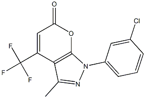 1-(3-chlorophenyl)-3-methyl-4-(trifluoromethyl)-1,6-dihydropyrano[2,3-c]pyrazol-6-one Struktur