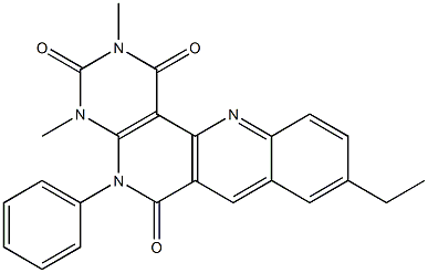 9-ethyl-2,4-dimethyl-5-phenyl-1,2,3,4,5,6-hexahydrobenzo[b]pyrimido[4,5-h][1,6]naphthyridine-1,3,6-trione Struktur