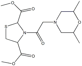 dimethyl 3-[2-(2,6-dimethylmorpholino)acetyl]-1,3-thiazolane-2,4-dicarboxylate Struktur