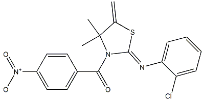 {2-[(2-chlorophenyl)imino]-4,4-dimethyl-5-methylidene-1,3-thiazolan-3-yl}(4-nitrophenyl)methanone Struktur