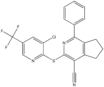 3-{[3-chloro-5-(trifluoromethyl)-2-pyridinyl]sulfanyl}-1-phenyl-6,7-dihydro-5H-cyclopenta[c]pyridine-4-carbonitrile Struktur