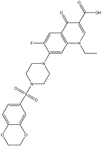 7-[4-(2,3-Dihydro-benzo[1,4]dioxine-6-sulfonyl)-piperazin-1-yl]-1-ethyl-6-fluoro-4-oxo-1,4-dihydro-quinoline-3-carboxylic acid Struktur