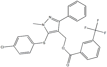 {5-[(4-chlorophenyl)sulfanyl]-1-methyl-3-phenyl-1H-pyrazol-4-yl}methyl 3-(trifluoromethyl)benzenecarboxylate Struktur