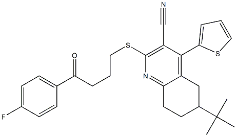 6-(tert-butyl)-2-{[4-(4-fluorophenyl)-4-oxobutyl]sulfanyl}-4-(2-thienyl)-5,6,7,8-tetrahydro-3-quinolinecarbonitrile Struktur