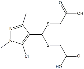 2-{[[(carboxymethyl)thio](5-chloro-1,3-dimethyl-1H-pyrazol-4-yl)methyl]thio}acetic acid Struktur