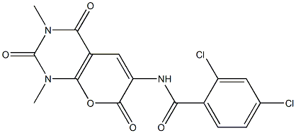 2,4-dichloro-N-(1,3-dimethyl-2,4,7-trioxo-1,3,4,7-tetrahydro-2H-pyrano[2,3-d]pyrimidin-6-yl)benzenecarboxamide Struktur