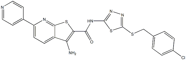 3-amino-N-{5-[(4-chlorobenzyl)sulfanyl]-1,3,4-thiadiazol-2-yl}-6-(4-pyridinyl)thieno[2,3-b]pyridine-2-carboxamide Structure