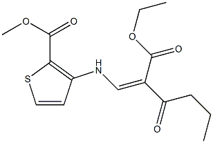 methyl 3-{[2-(ethoxycarbonyl)-3-oxohex-1-enyl]amino}thiophene-2-carboxylate Struktur