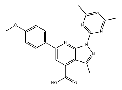 1-(4,6-Dimethyl-pyrimidin-2-yl)-6-(4-methoxy-phenyl)-3-methyl-1H-pyrazolo[3,4-b]pyridine-4-carboxylic acid Struktur